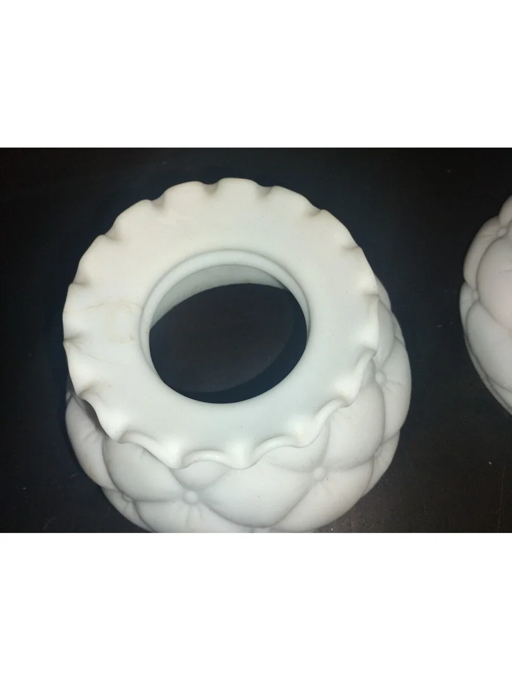 Vintage Milk Glass Lamp Shades Pair Quilted Diamond Pattern Ruffled Edge 2pc